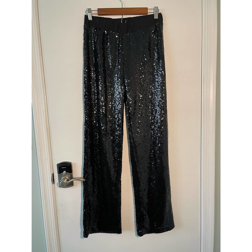 JOAN BOYCE - NWT - joggers: sequin black sweatpants w elastic waistband S